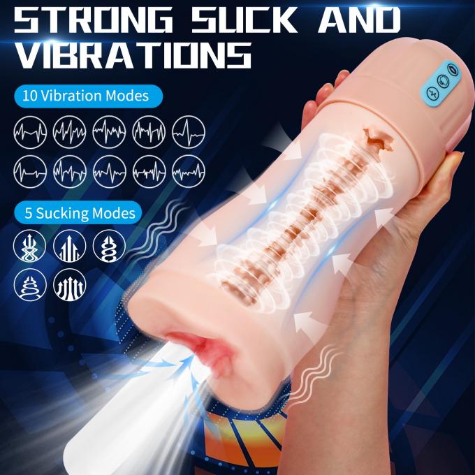 Vibrating Realistic Vagina Masturbator Powerful Suction Sensation Automatic Male Masturbator 0