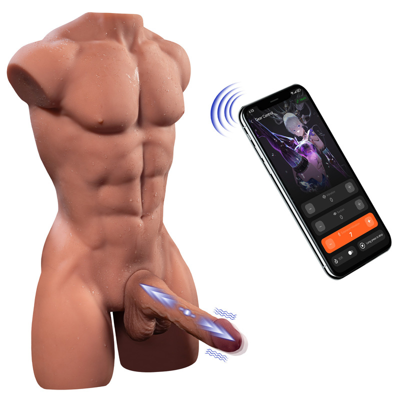 APP Controlled 15.7kg Large Male Torso Sex Toy with IPX7 Waterproof and 61cm Height Realistic Thrusting Detachable Dildo