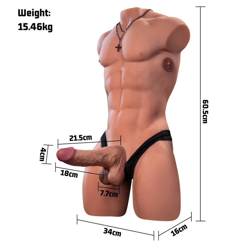 APP Controlled 15.7kg Large Male Torso Sex Toy with IPX7 Waterproof and 61cm Height Realistic Thrusting Detachable Dildo